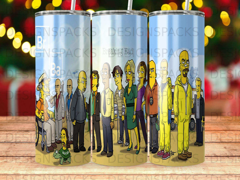 Cartoon characters from Breaking Bad, including Walter White in hazmat suit.