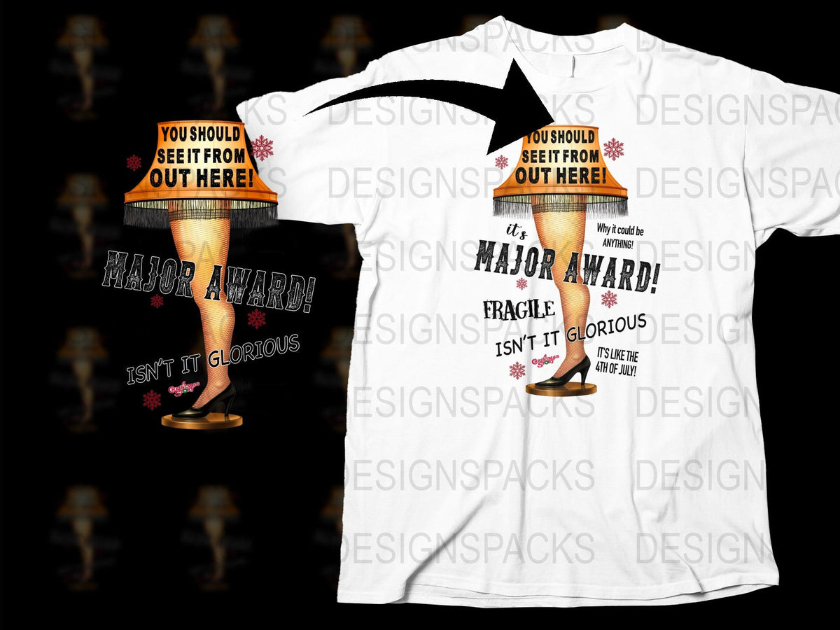 Major Award Fragile Leg Lamp Funny Quote T-Shirt, Christmas Movie Inspired White Tee