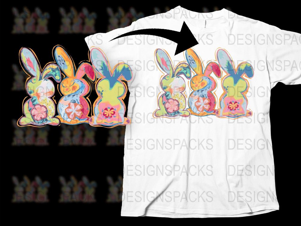 Colorful Bunny Rabbit T-Shirt, Easter Spring Floral Pattern, Unisex Adult Casual Wear