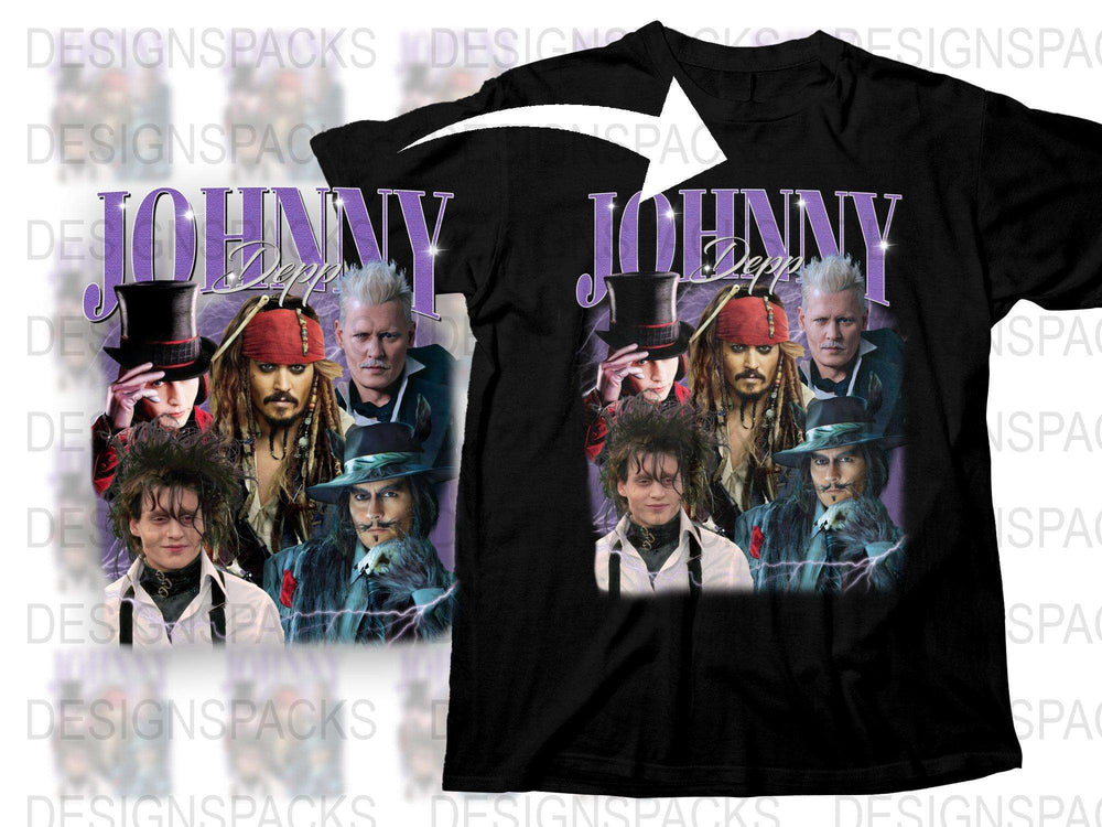 Johnny Depp Character Collage T-Shirt, Movie Fan Gift, Actor Graphic Tee, Unique Film Role Apparel