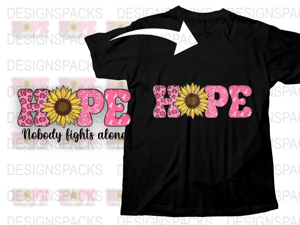 Hope Sunflower Breast Cancer Awareness T-Shirt, Pink Glitter, Support Tee