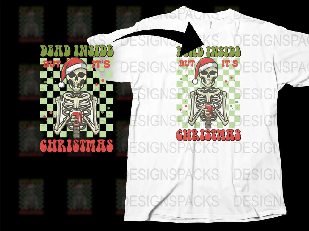 Dead Inside But Festive Christmas T-Shirt, Funny Skeleton Holiday Tee, Pixel Art Graphic, Unisex Shirt