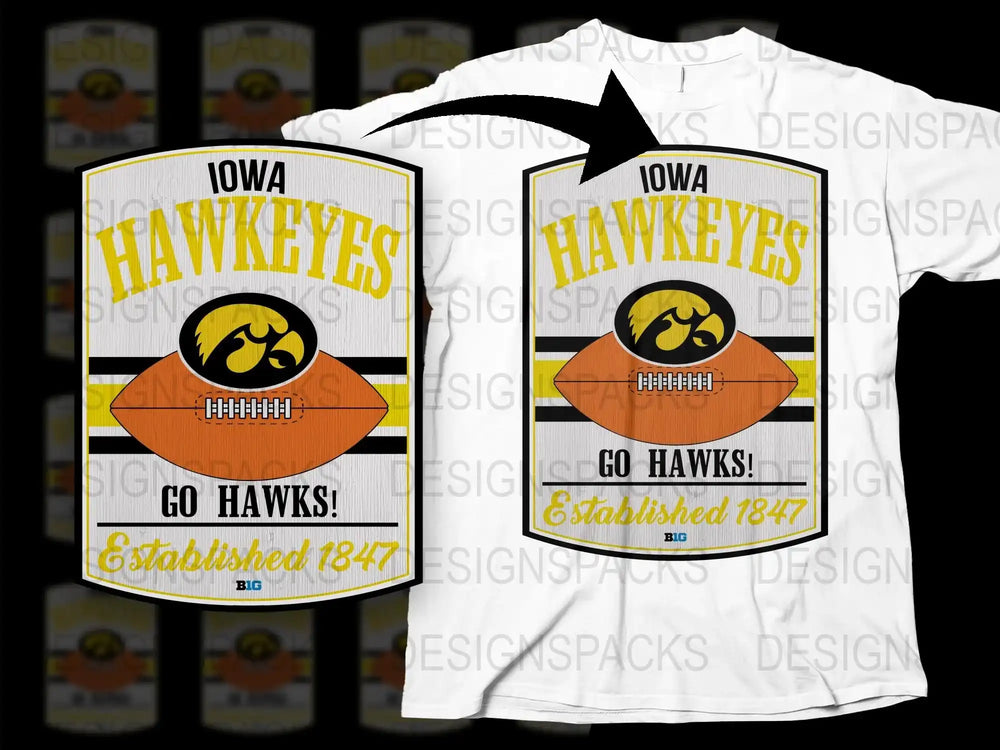 Iowa Hawkeyes T-Shirt, Vintage Football Design, Go Hawks, Established 1847, Men's White Tee