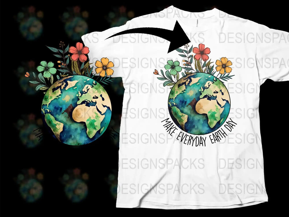 Earth Day T-Shirt, Floral Globe Design, Eco-Friendly, Unisex, White Graphic Tee, Everyday Earth Celebration, Nature Lover Gift