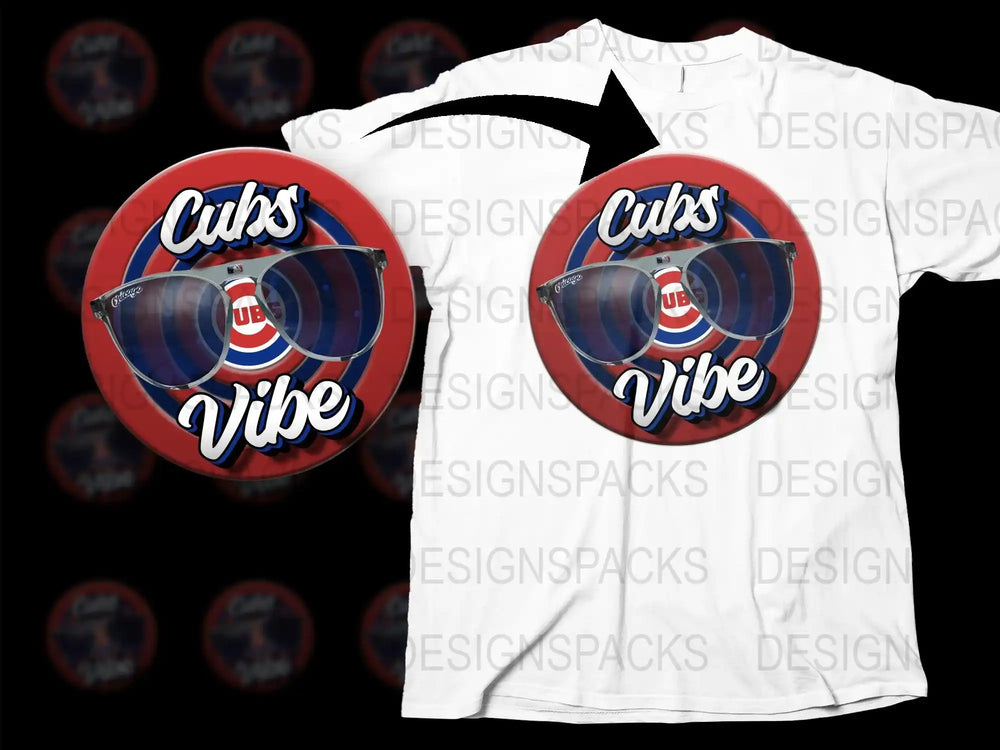 Cubs Vibe t-shirt design with sunglasses graphic, print-ready for DTG or DTF