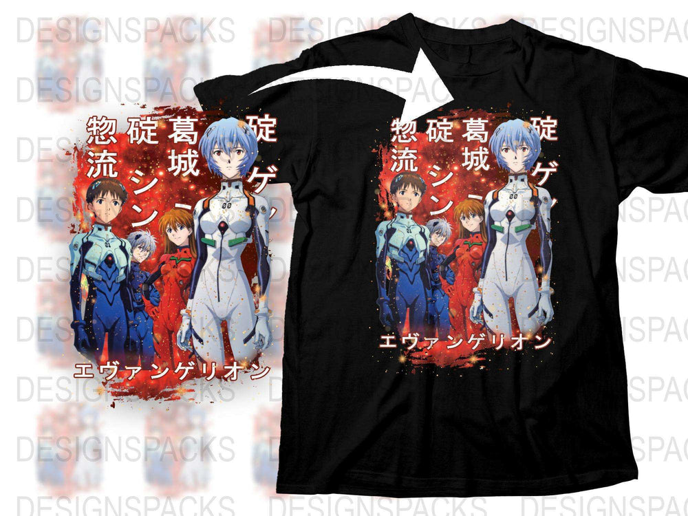 Anime Graphic T-Shirt, Unisex Cotton Tee, Neon Genesis Evangelion Inspired, Japanese Text, Character Print, Fan Art Clothing