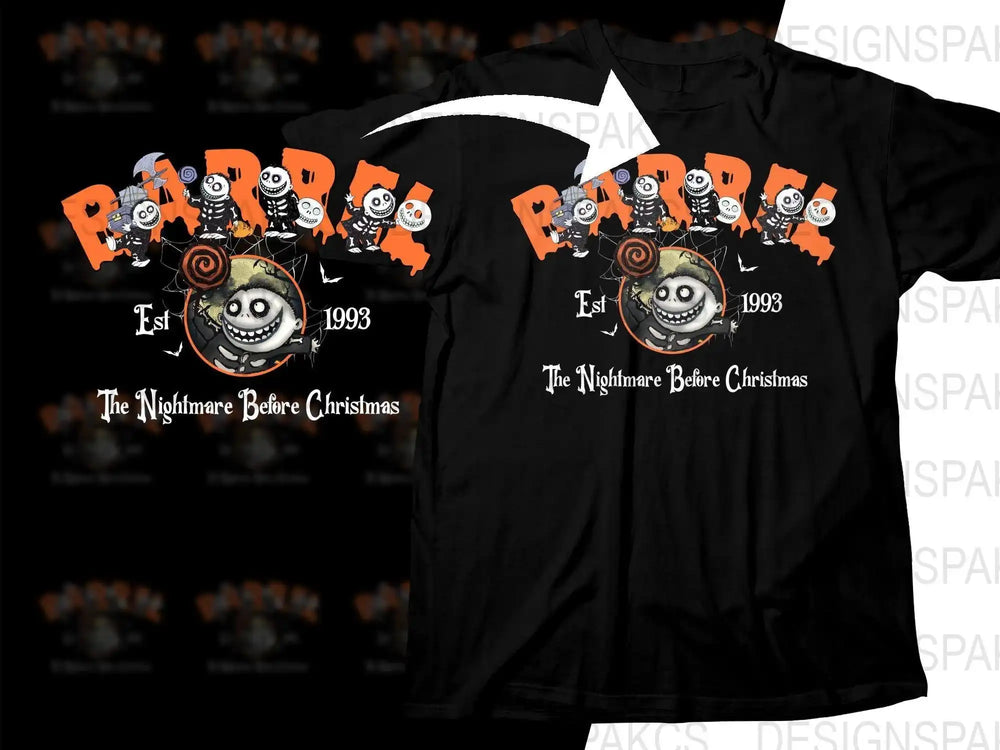 The Nightmare Before Christmas t-shirt design with Jack Skellington and 'Est 1993' text