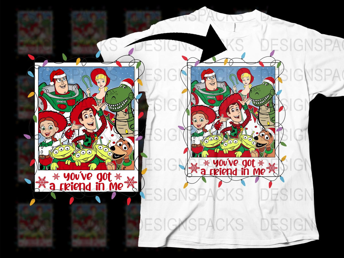 Toy Story Friends Christmas T-Shirt, Holiday Family Tee, Cartoon Character Festive Top, Fun Winter Apparel for All Ages