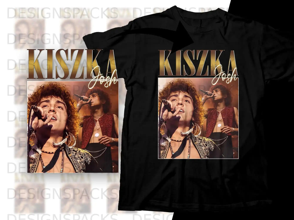 Black t-shirt featuring a graphic of Josh Kiszka singing into a microphone.
