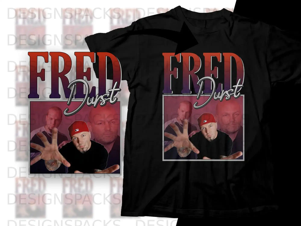 T-shirt with FRED DURST graphic featuring his portrait and a hand reaching out.