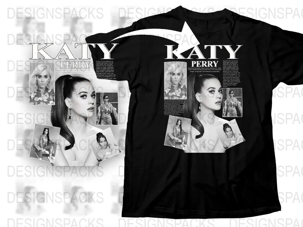 Katy Perry Inspired Graphic T-Shirt, Pop Star Fan Merch, Black Tee with Celebrity Print, Casual Apparel