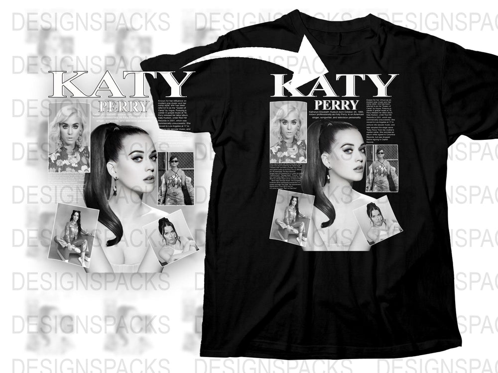 Katy Perry Inspired Graphic T-Shirt, Pop Star Fan Merch, Black Tee with Celebrity Print, Casual Apparel