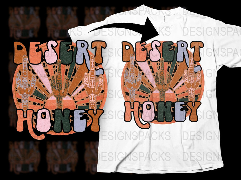 Desert Honey Graphic T-Shirt, Vintage Cactus Print Tee, Unisex Fashion Casual Wear, Boho Style Top