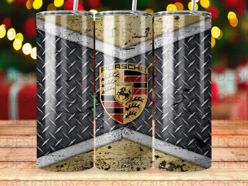 Porsche Logo Diamond Plate Gold White Distressed Tumbler product type