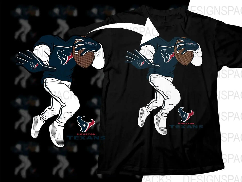 Houston Texans football player design on black t-shirt, print-ready for DTG or DTF