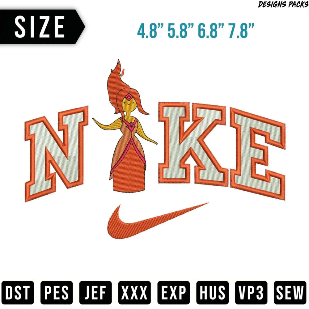 Flame Princess in Nike logo style, available in multiple sizes.