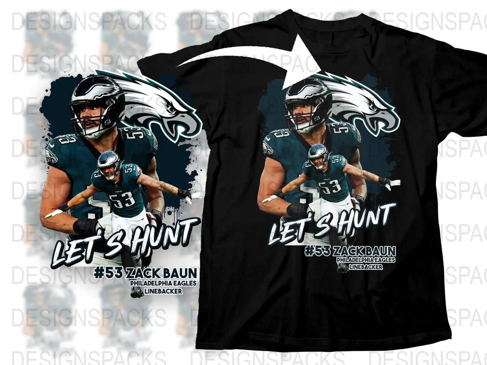 Philadelphia Eagles #53 Zack Baun 'Let's Hunt' t-shirt design for DTF/DTG printing