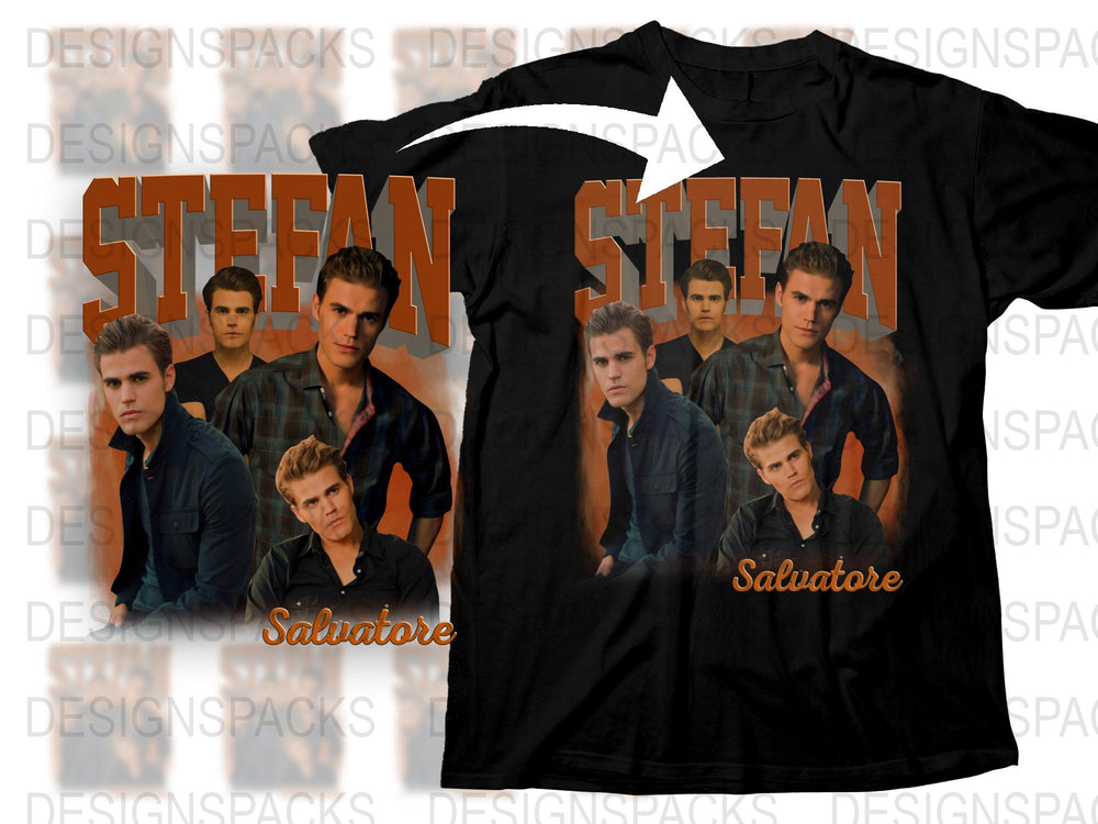 Stefan Salvatore Graphic T-Shirt, Vampire TV Show Fan Merch, Casual Black Tee