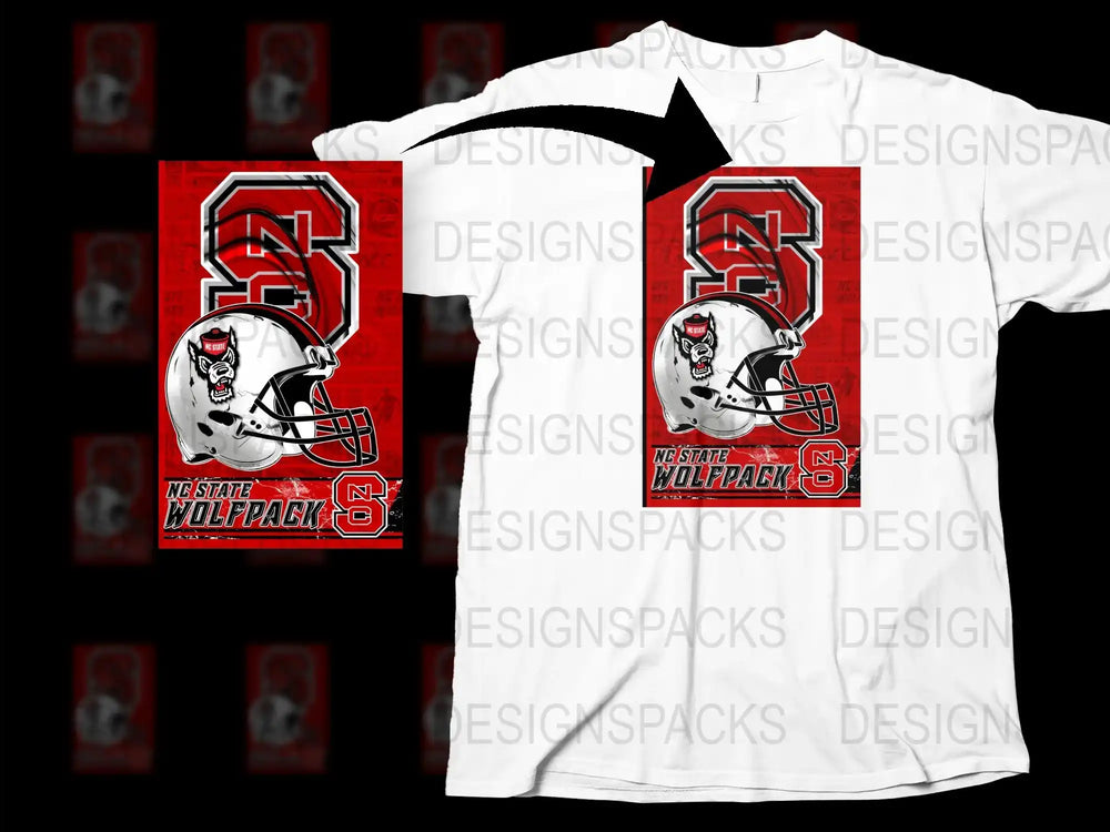 NC State Wolfpack Graphic T-Shirt, College Football Helmet Design, Red and White Tee, Sports Fan Apparel