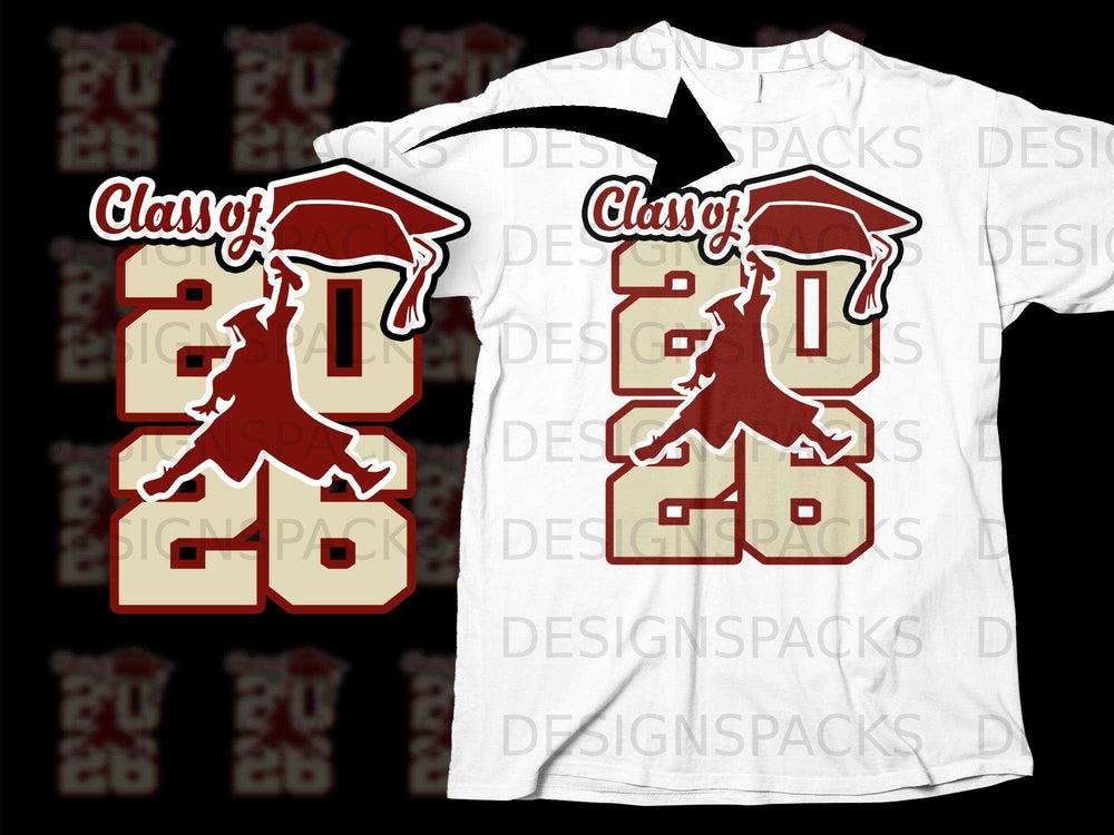 Class of 2026 graduation design on a white t-shirt.