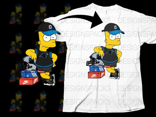 Homer Simpson Carolina Panthers fan design for t-shirt, DTF/DTG print-ready, featuring Supreme, Nike, Adidas
