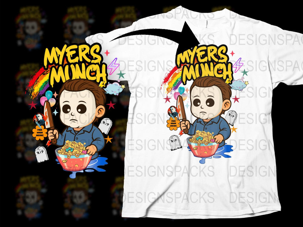 Horror Movie Inspired T-Shirt, Michael Myers Munch Graphic Tee, Halloween Popcorn Design, Unisex White Shirt