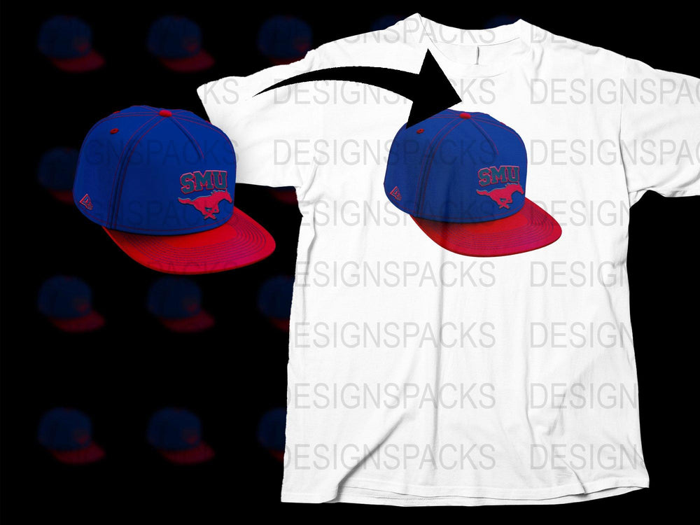SMU Mustangs Logo T-Shirt and Baseball Cap Set, Red and Blue Sports Gear, Collegiate Apparel