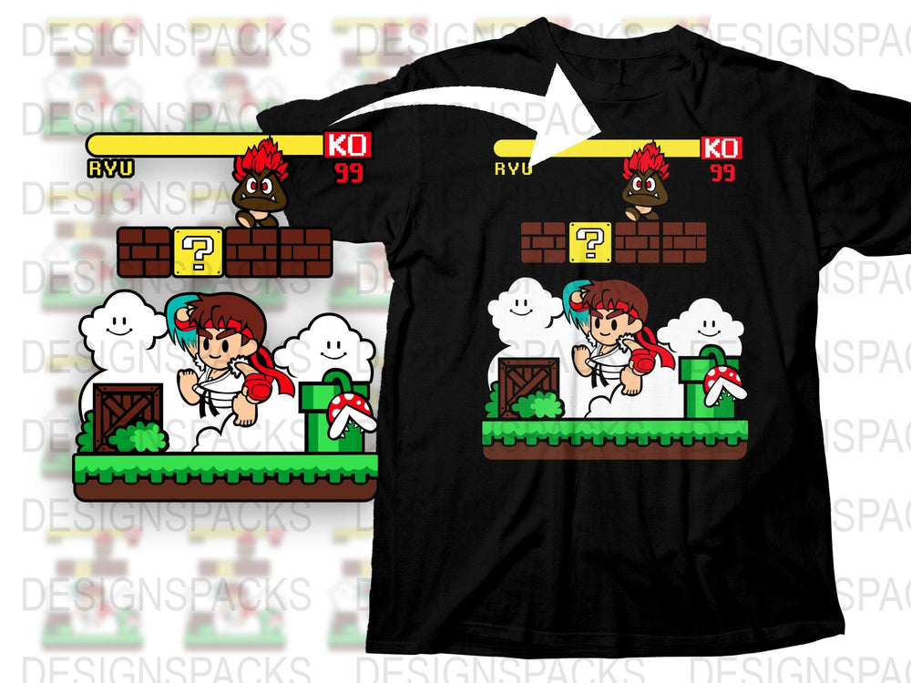 Retro Video Game T-Shirt, Unisex Black Tee, Vintage Arcade Gaming Design, Ryu Inspired Graphic Shirt