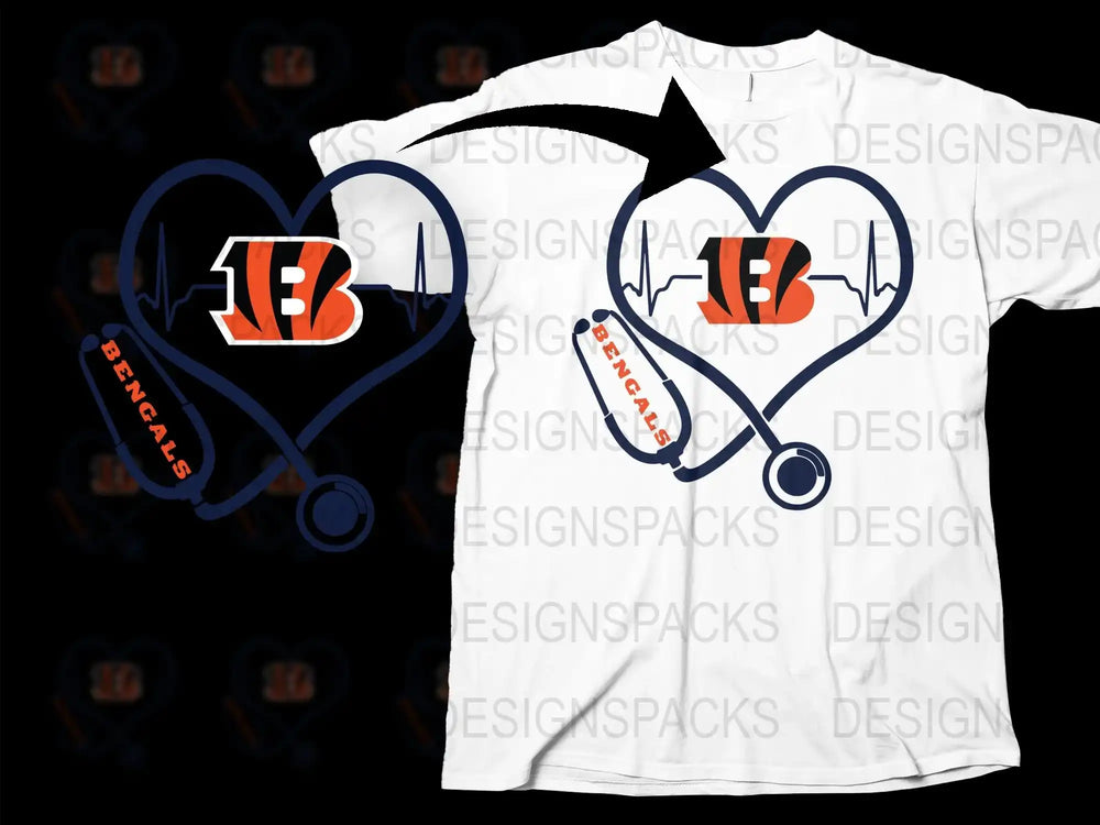 Cincinnati Bengals Heartbeat T-Shirt, Football Fan Gift, Sports Team Apparel, Casual Graphic Tee