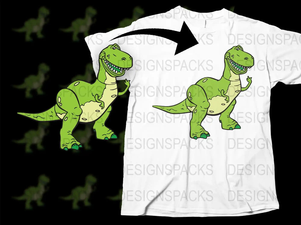 Green T-Rex dinosaur print-ready design for t-shirts, DTG, DTF, and embroidery