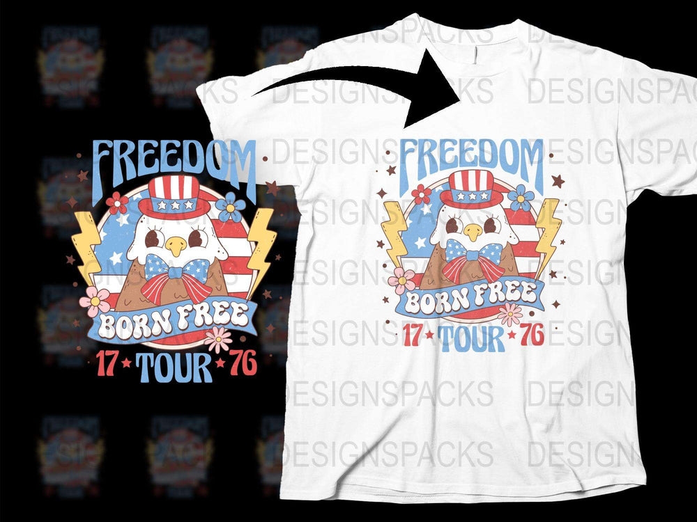 Patriotic Eagle T-Shirt, Freedom Born Free 1776 Tour, Vintage American Flag Tee, Unisex Graphic Shirt