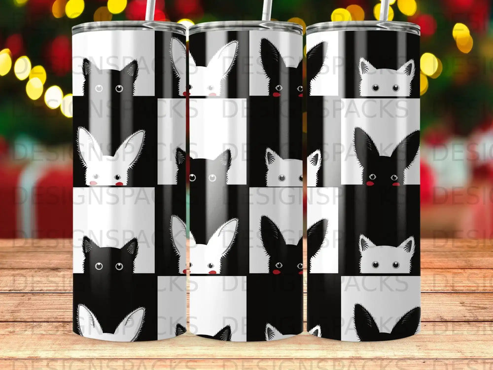 Black White Cats Bunnies Peeking Checkerboard Design product type