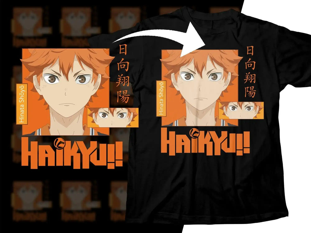 Haikyuu!! Hinata Shoyo anime t-shirt design with orange graphics, ideal for DTF/DTG printing