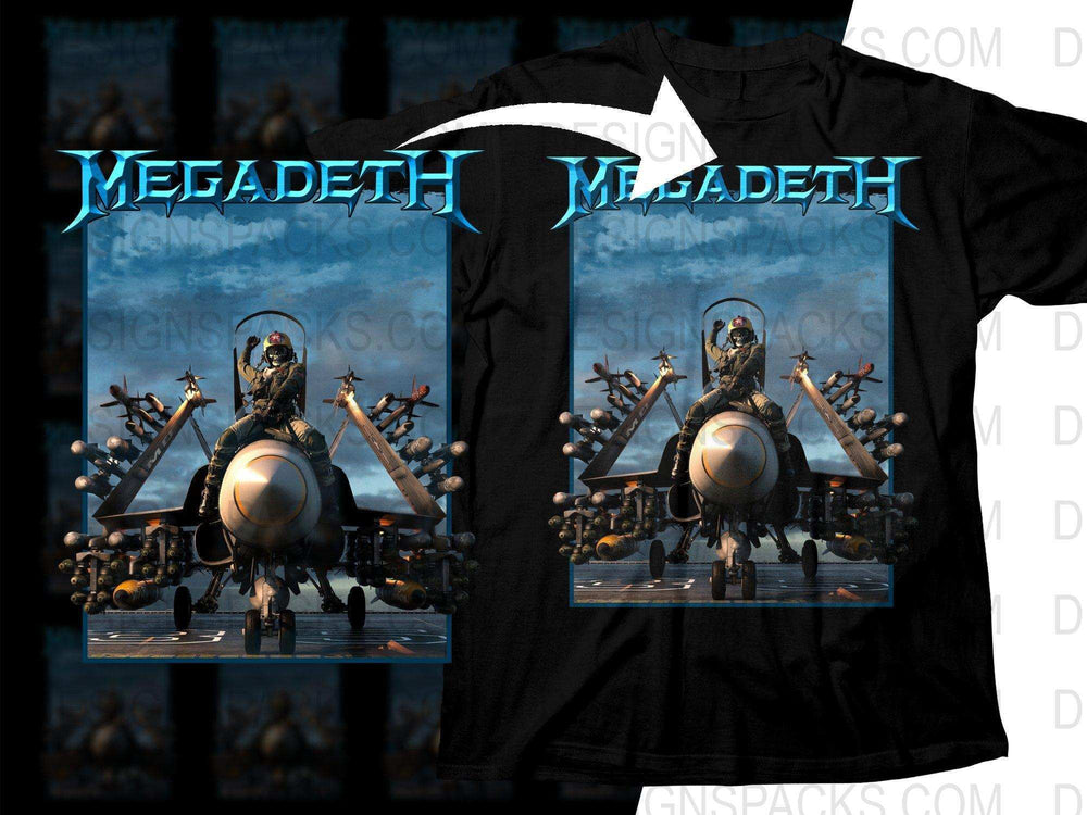 Megadeth band t-shirt design featuring fighter jet and pilot artwork, print-ready graphic