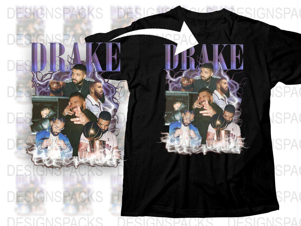 Drake Collage Graphic T-Shirt, Hip Hop Music Fan Tee, Urban Streetwear, Multiple Poses, Black Cotton Shirt, Unisex Fashion Top