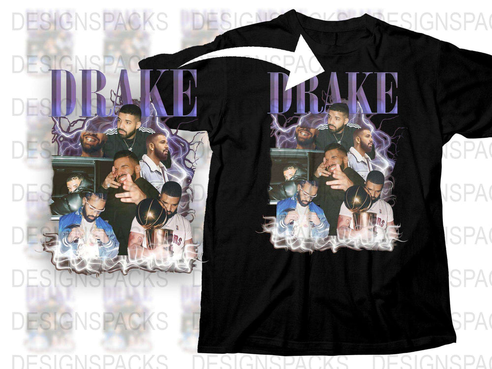 Drake Collage Graphic T-Shirt, Hip Hop Music Fan Tee, Urban Streetwear, Multiple Poses, Black Cotton Shirt, Unisex Fashion Top