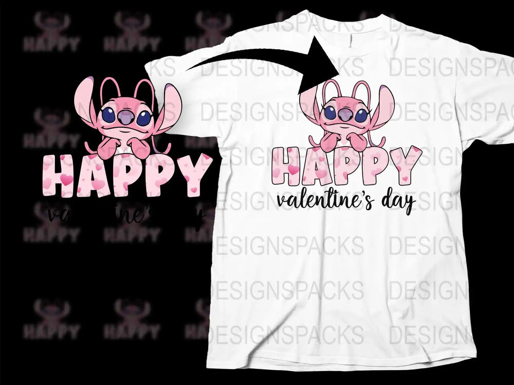 Pink Stitch Valentine's Day t-shirt design with hearts, print-ready for DTG or DTF