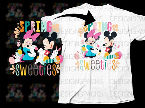 Spring Sweeties Mickey Minnie Easter design for t-shirts, print-ready PNG SVG