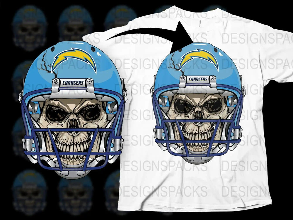 Skull in Chargers helmet design for t-shirt, print-ready PNG SVG for DTF DTG