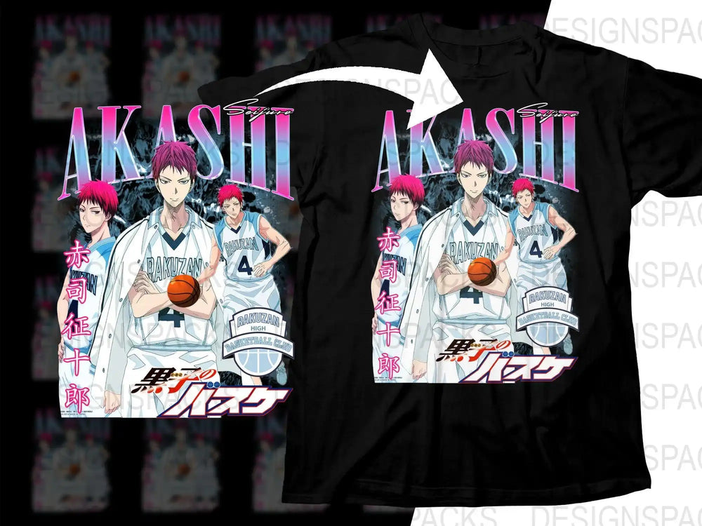 Akashi Seijuro basketball anime design on black t-shirt, Rakuzan High team, print-ready PNG