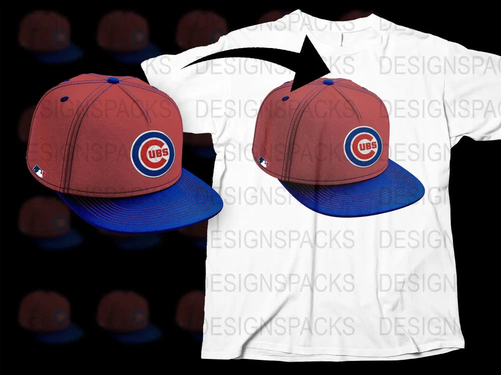 Chicago Cubs cap design for t-shirt printing, featuring red and blue colors with team logo.