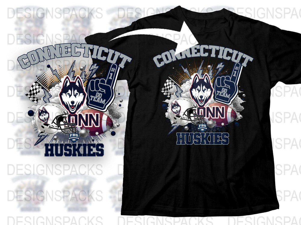 UConn Huskies T-Shirt, Connecticut Team Sports Graphic Tee, College Football Fan Apparel, Black Cotton Shirt