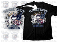 UConn Huskies T-Shirt, Connecticut Team Sports Graphic Tee, College Football Fan Apparel, Black Cotton Shirt