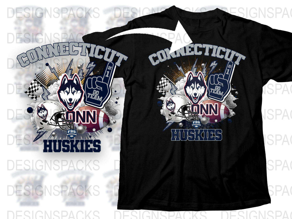 UConn Huskies T-Shirt, Connecticut Team Sports Graphic Tee, College Football Fan Apparel, Black Cotton Shirt