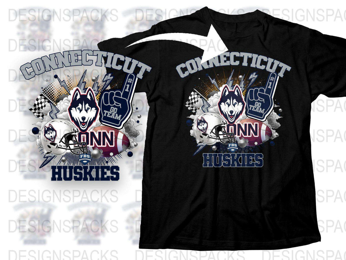 UConn Huskies T-Shirt, Connecticut Team Sports Graphic Tee, College Football Fan Apparel, Black Cotton Shirt