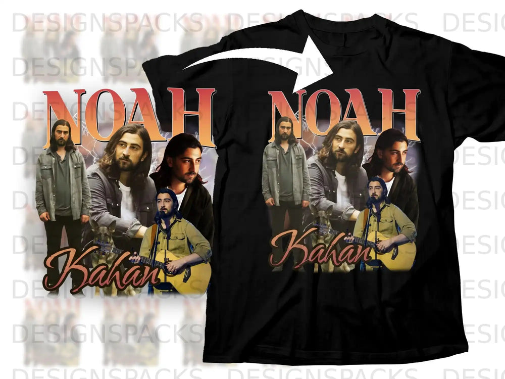 Black t-shirt featuring "Noah Kahan" text and artist imagery.