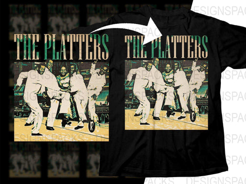 The Platters vintage band design on black t-shirt, retro music graphic print