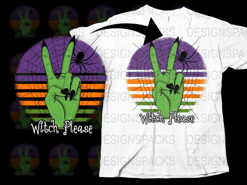 Witch Please Halloween T-Shirt, Spooky Hand Peace Sign, Unisex Graphic Tee, Retro Halloween Apparel, Fall Festival Clothing, Gift Idea