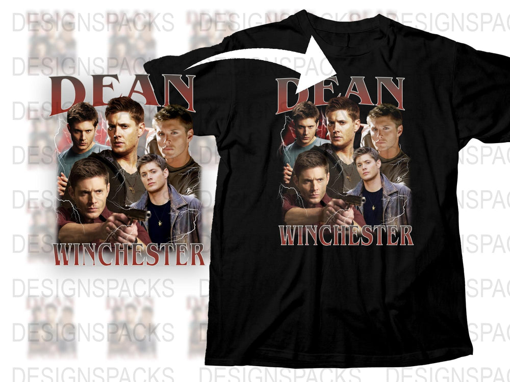 Supernatural Dean Winchester T-Shirt, Black Graphic Tee, Multiple Poses Print, Fan Gift Idea