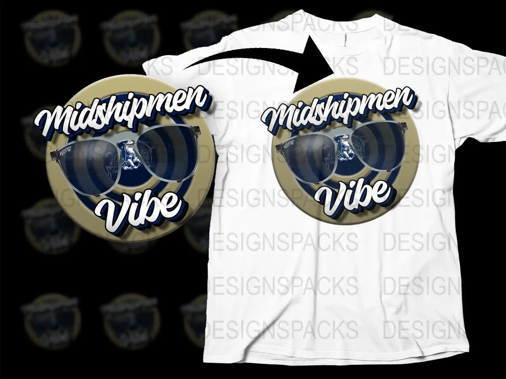 Midshipmen Vibe t-shirt design with sunglasses graphic, print-ready for DTG or DTF